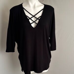 Express black soft modal blend criss cross v-neckline drop shoulder top